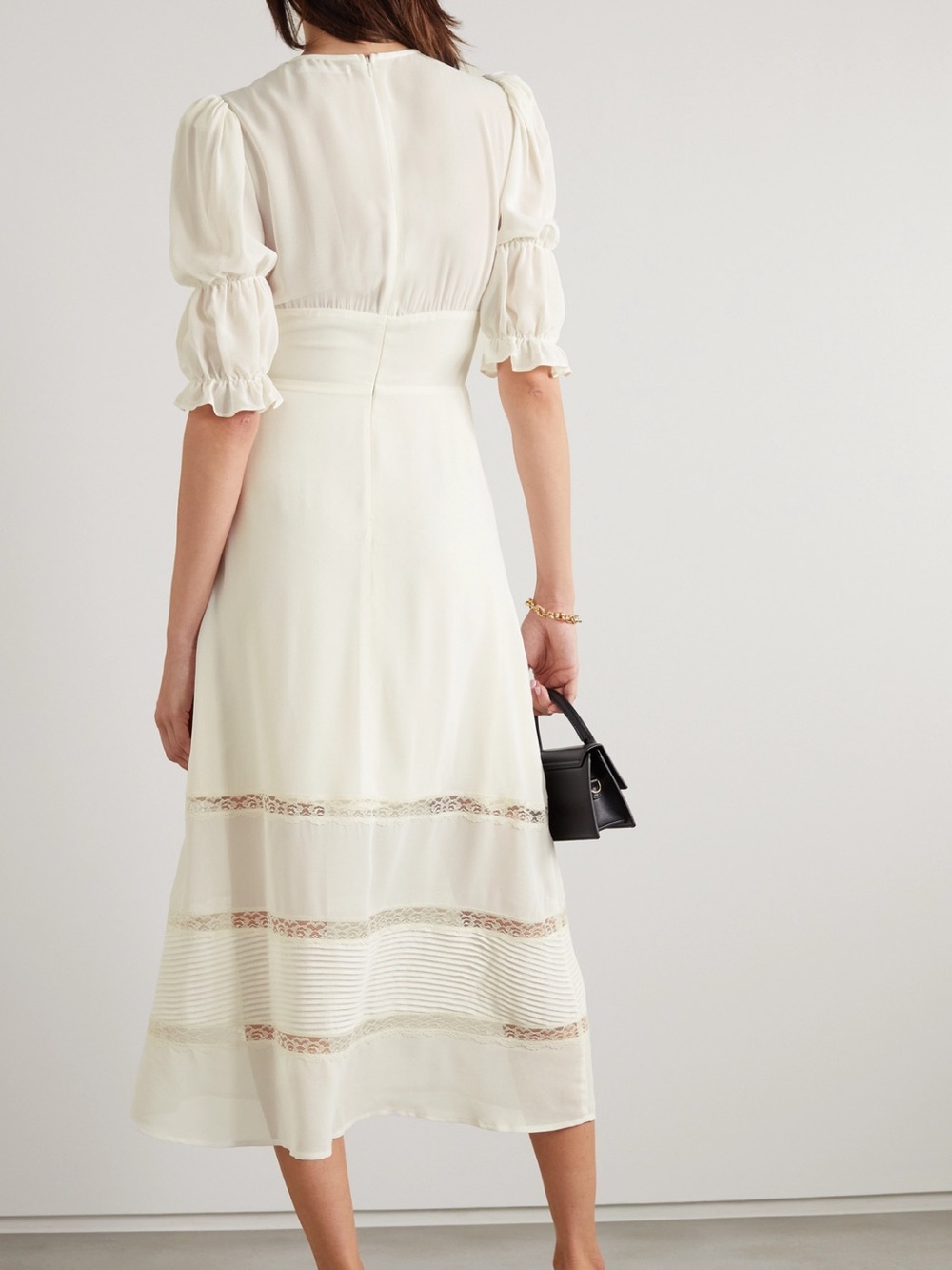 Reformation Ginny Midi Dress Lace Trim Inset Sz 6 Cocktail Wedding Bridal - Picture 4 of 16